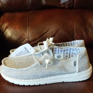 NEW Hey Dude Wendy Boho Stitch White Melange Slip-on Shoes Women 7